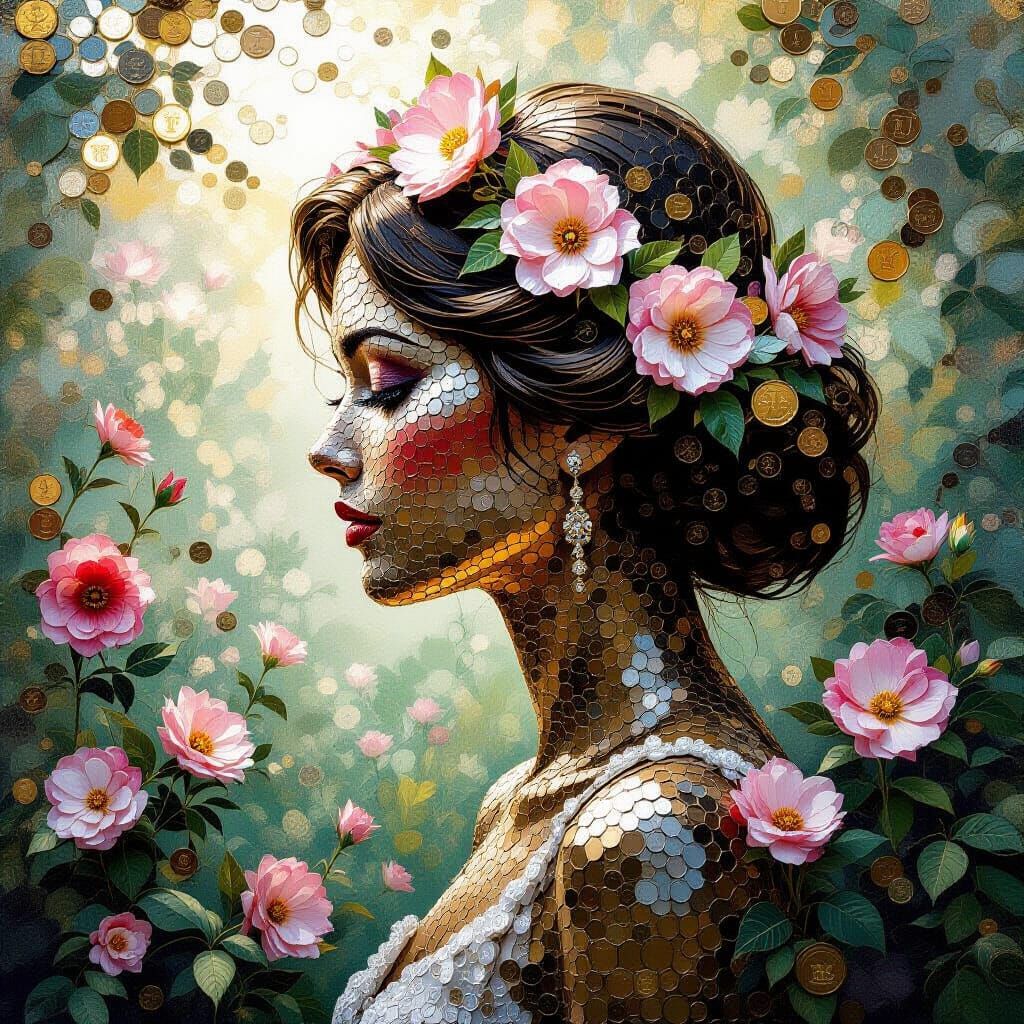 Penny Flower Mural with Hidden Portrait