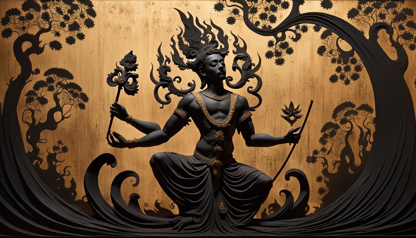 Orpheus's Descent to Hades in Shadow Puppet Style