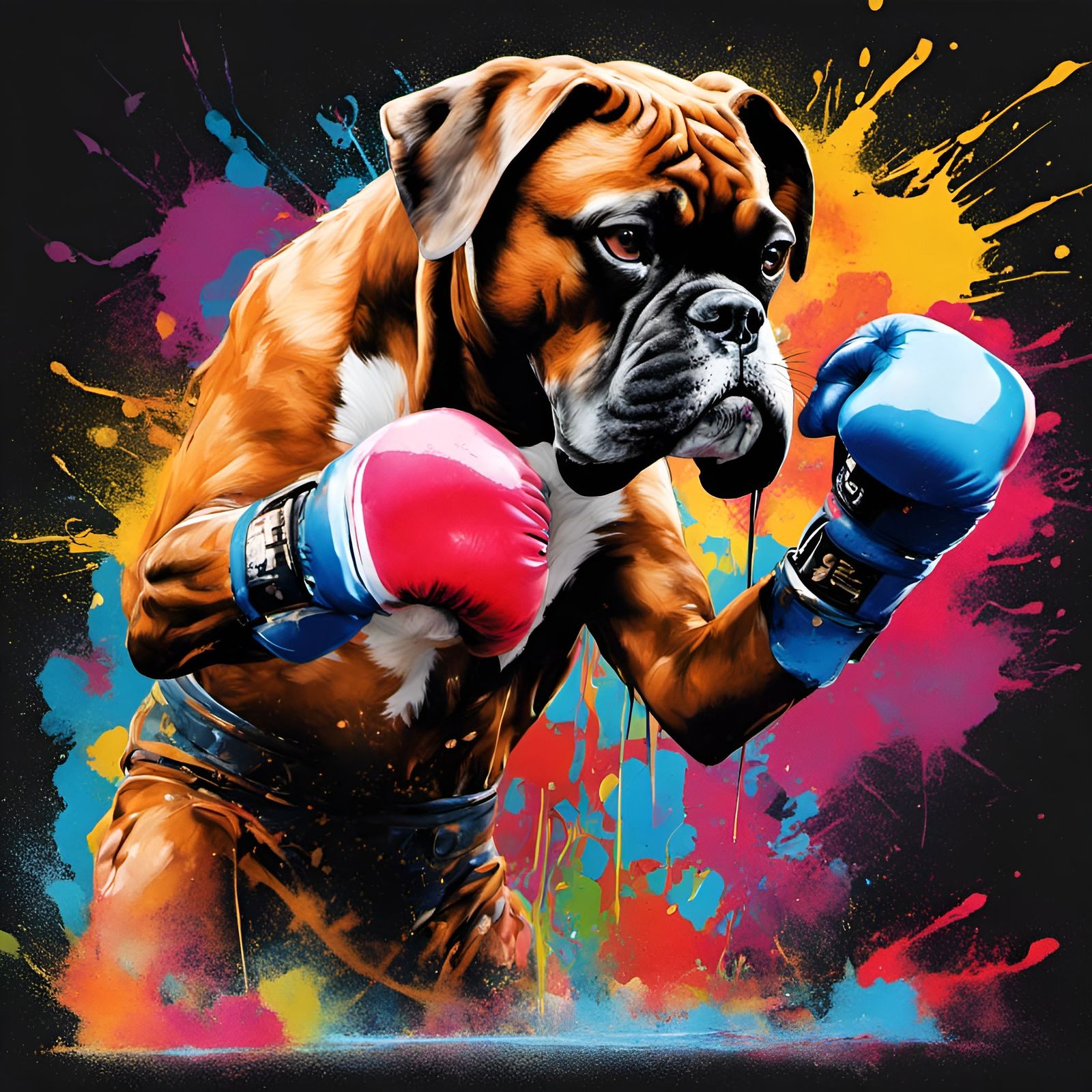 Boxer Dog Boxing in Graffiti Street Art Style