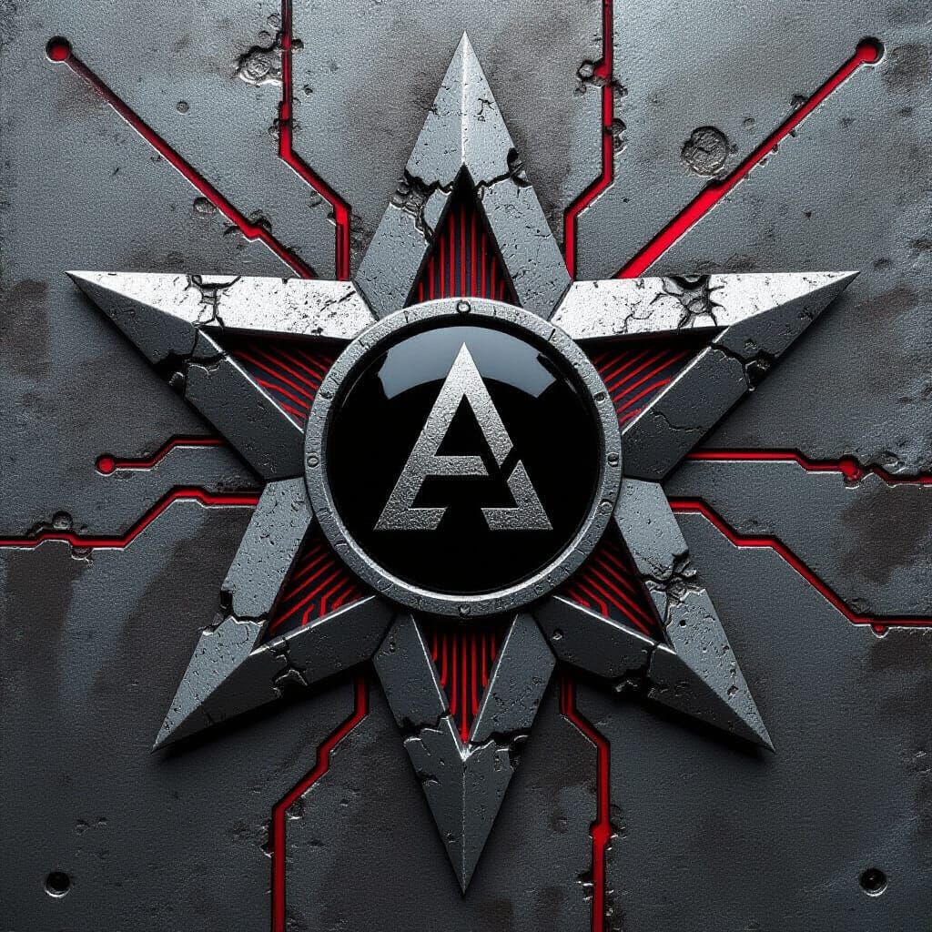 Angular Crest Insignia with Obsidian Circle, in Industrial S...