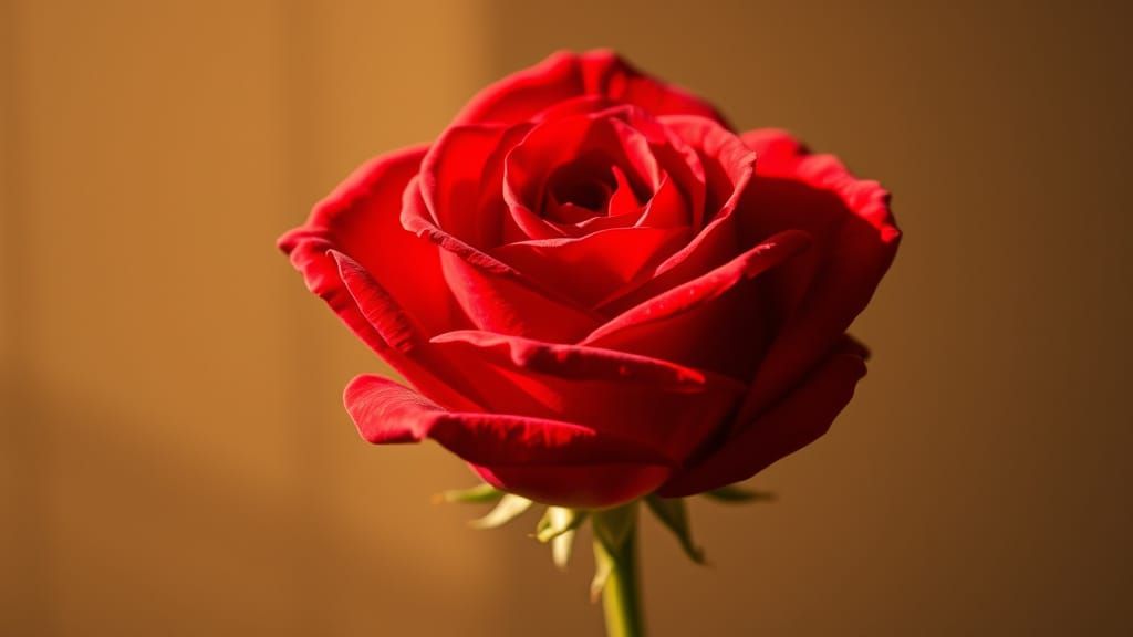 Velvety Red Rose in Soft Sunlight