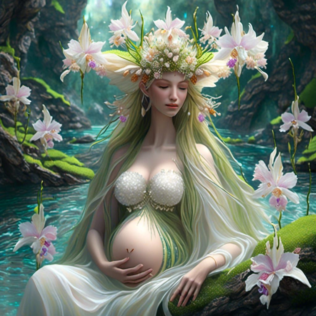 Pregnant Glitter Nymph Giving Birth in Paradise