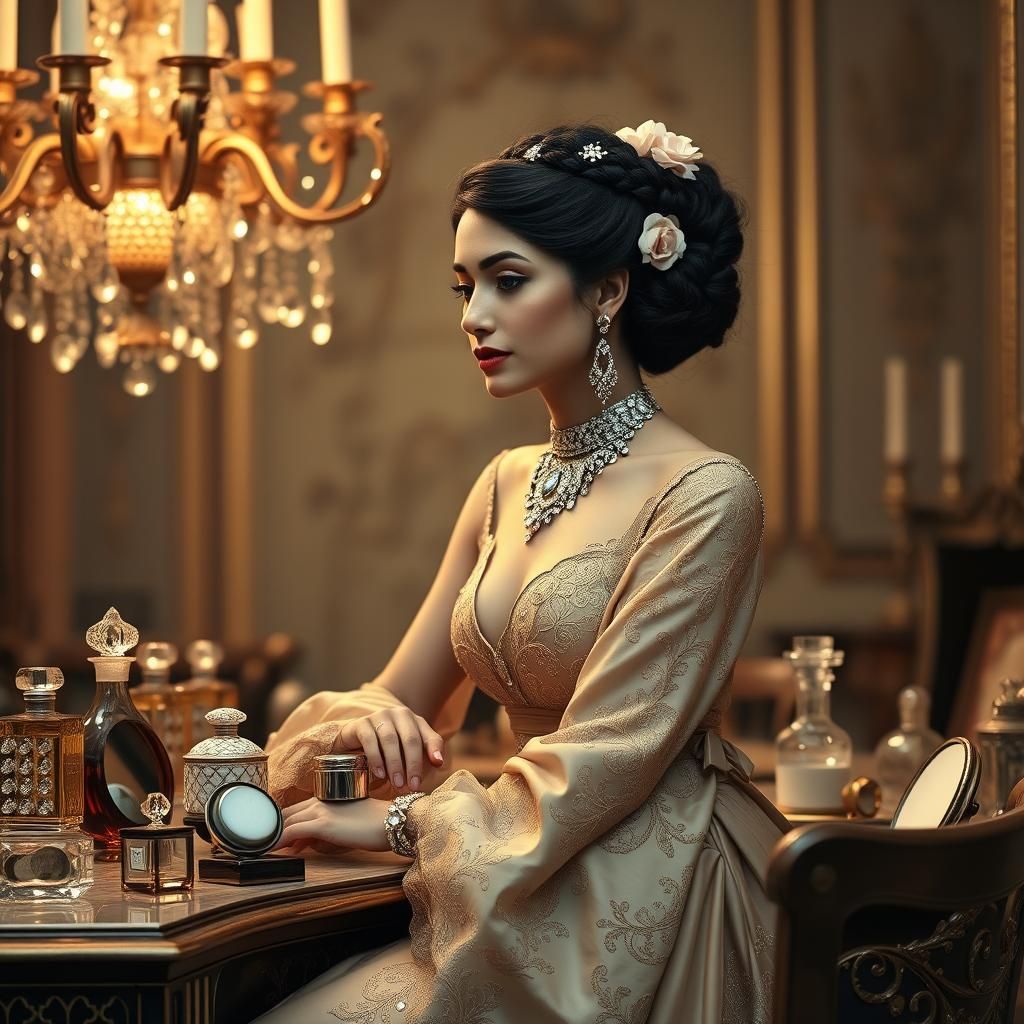 Elegant Woman in Silk Gown, Art Nouveau Style