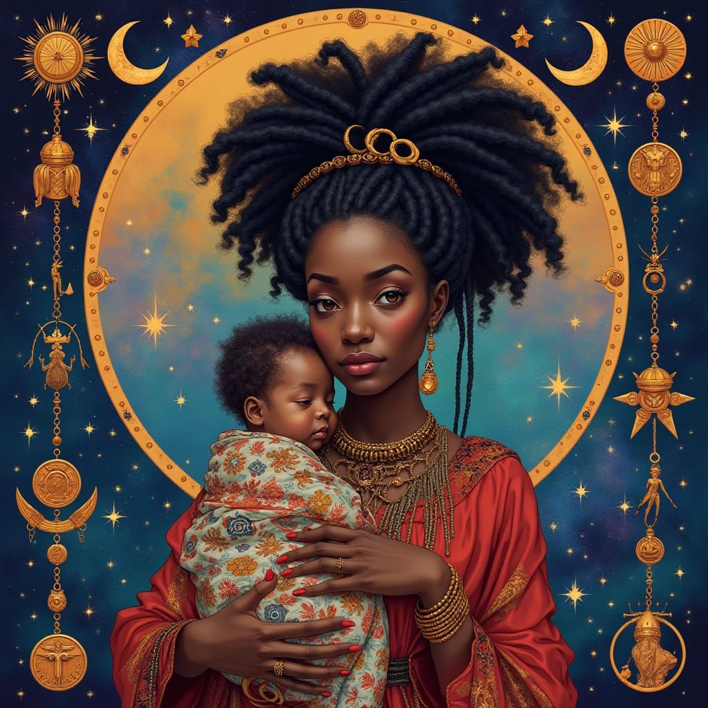 Cosmic Priestess with Baby, Digital Art