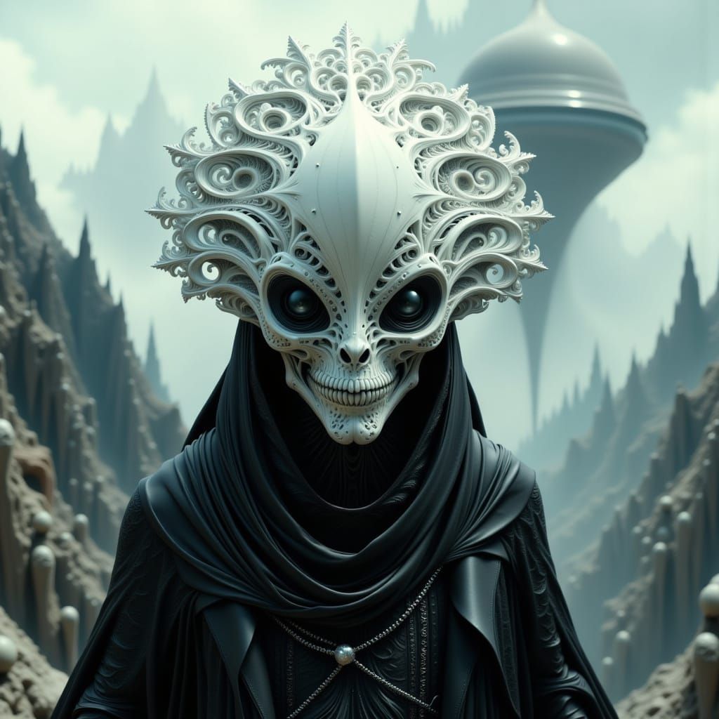 Surreal Alien Predator on Mountain Cliff