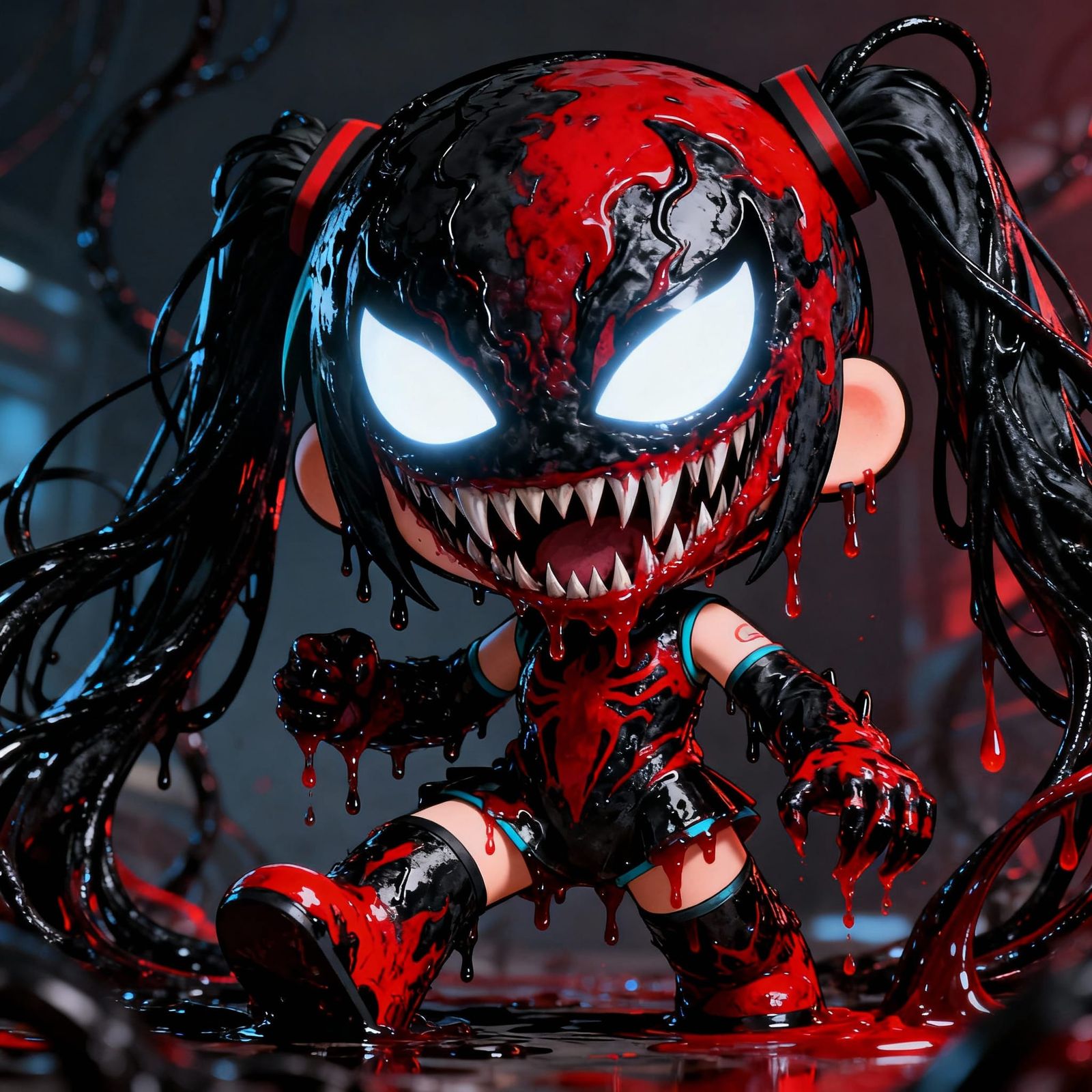 Chibi Hatsune Miku as Carnage in Red and Black
