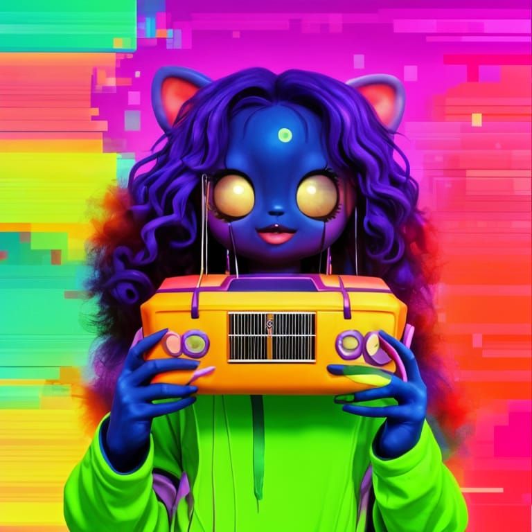 Glitchy Anime Hybrid in Liminal Office Space