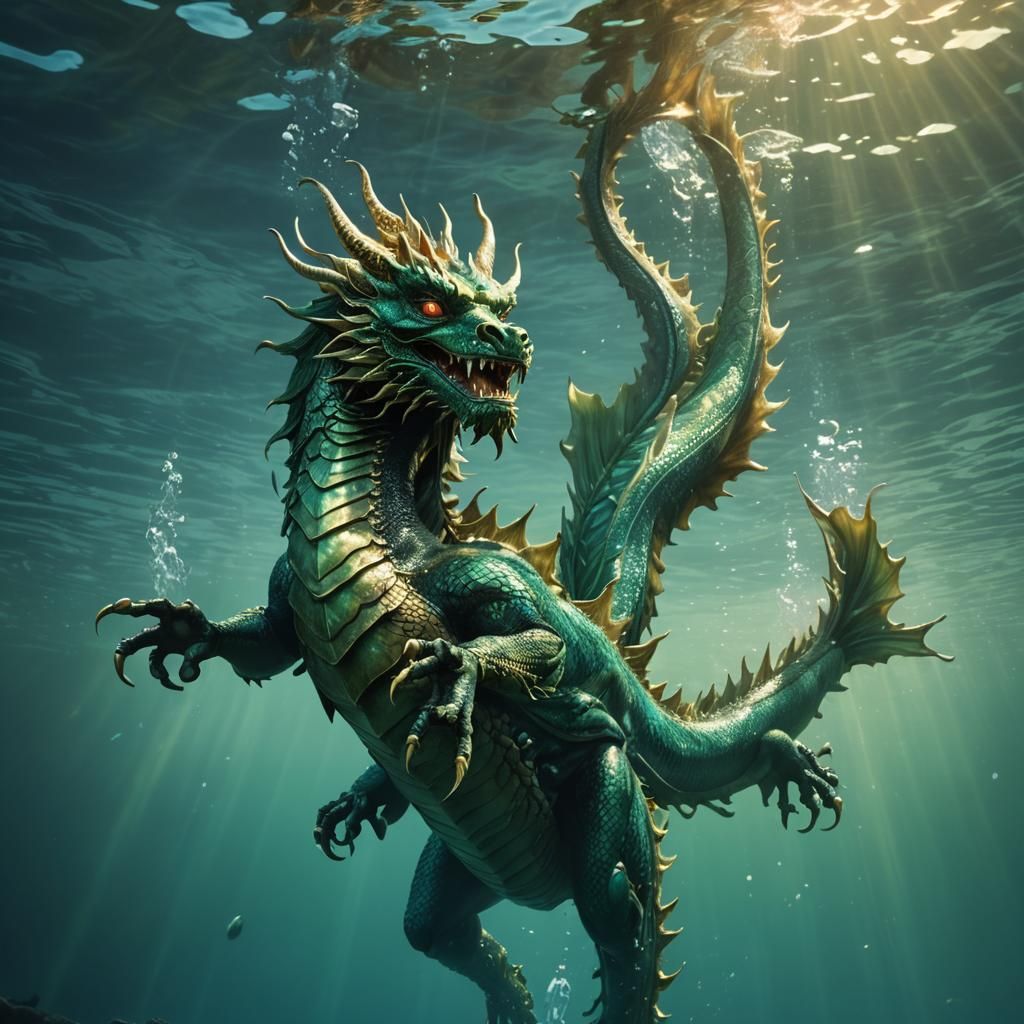 Underwater Chinese Dragon in Cinematic Fantasy Style