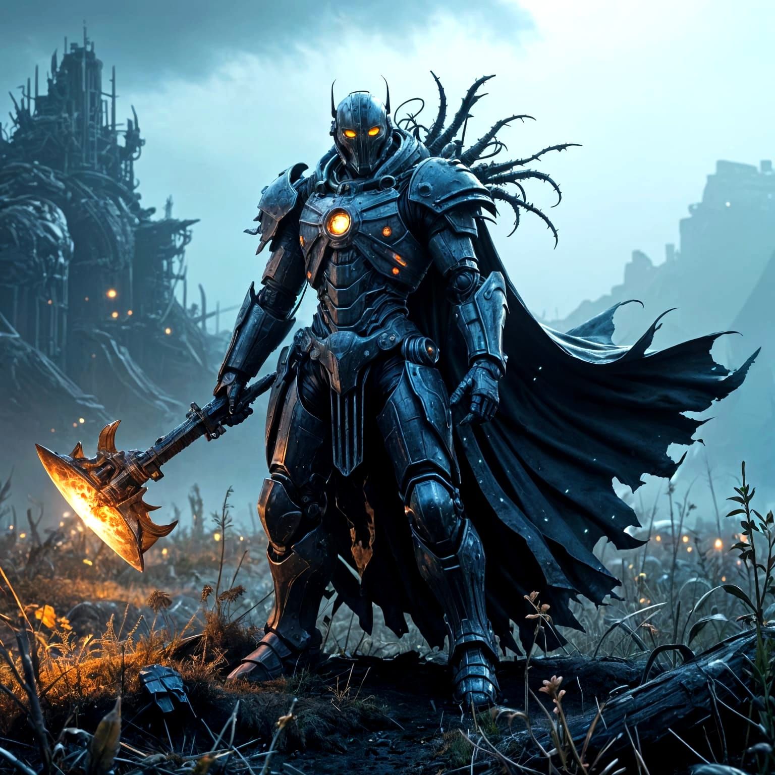 Robot King Arthur in Alien Landscape, Gritty Sci-Fi Art