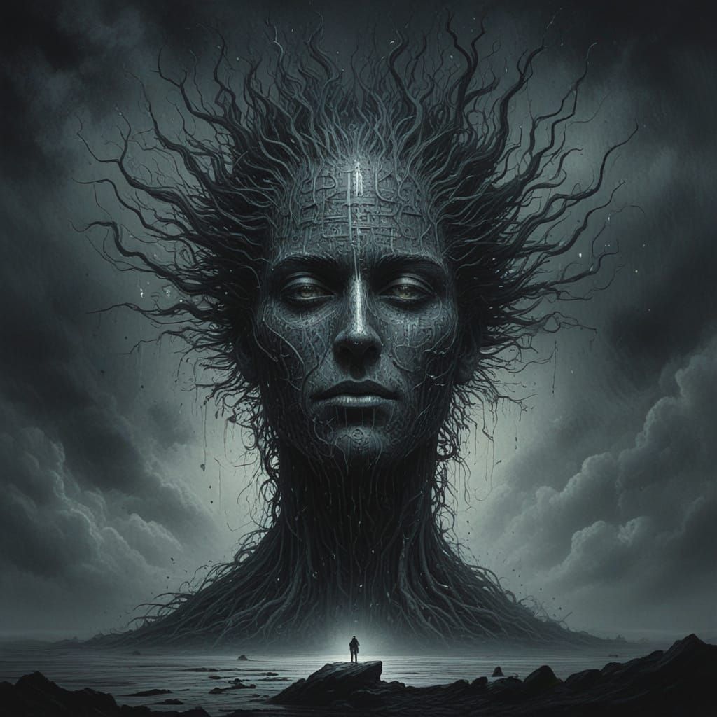 Majestic Binary Entity in Hyperdetailed Gouache Style