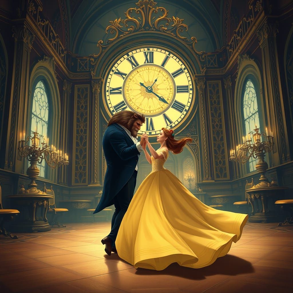 Beauty and Beast Waltzing in Grand Ballroom