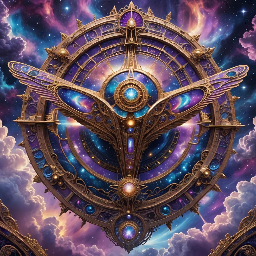 Titanic Spaceship Piercing Iridescent Astral Clouds