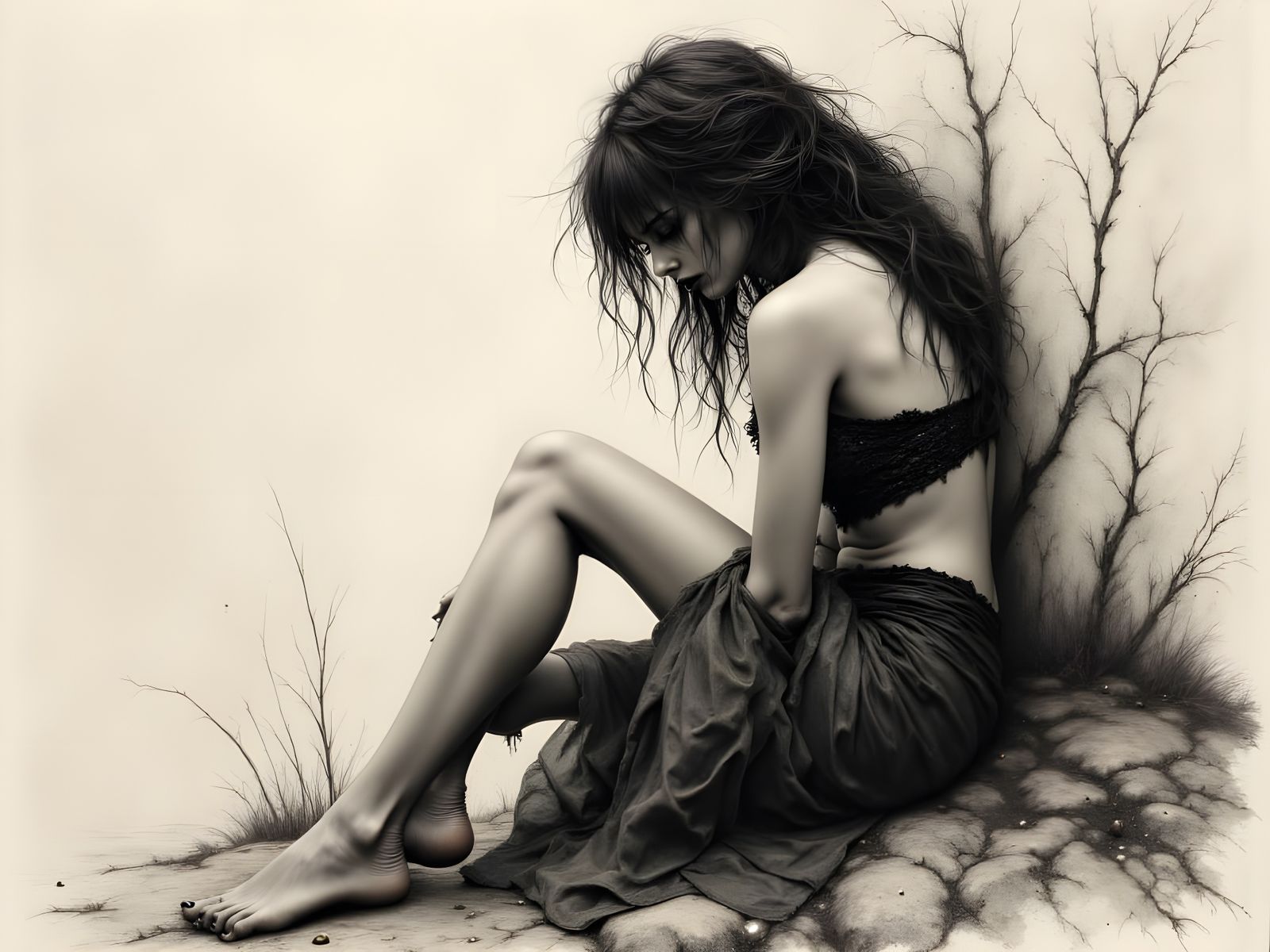 Charcoal Sketch of a Norse Goddess in Andrea Lie Style