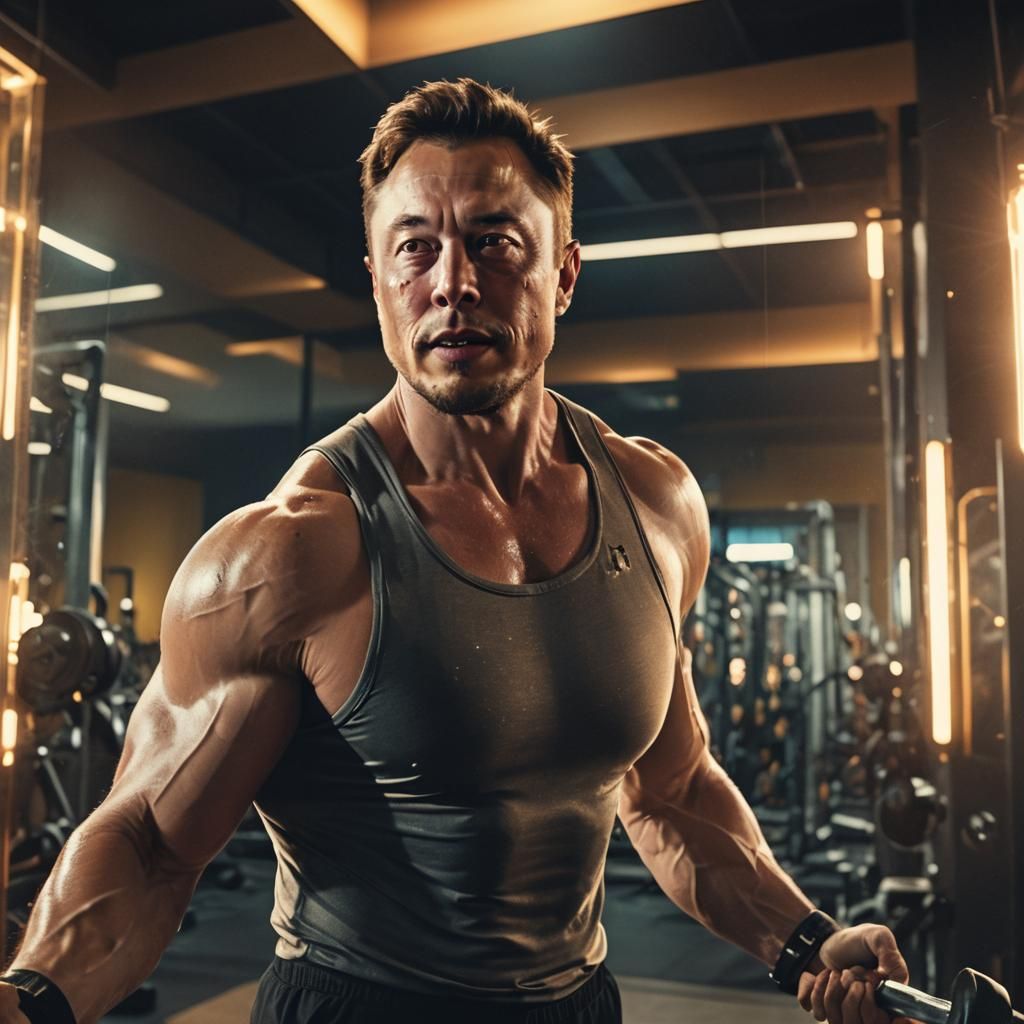 Elon Musk as Muscular Bodybuilder in Gym