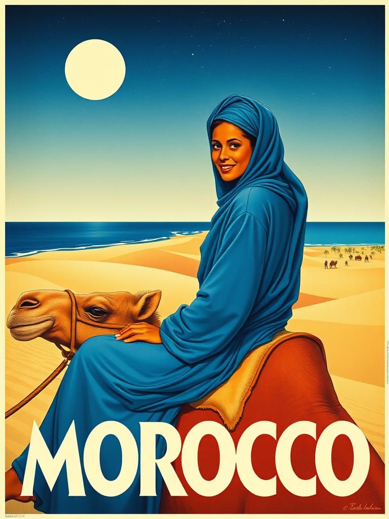 Vintage Morocco Travel Poster Art of Berber Woman