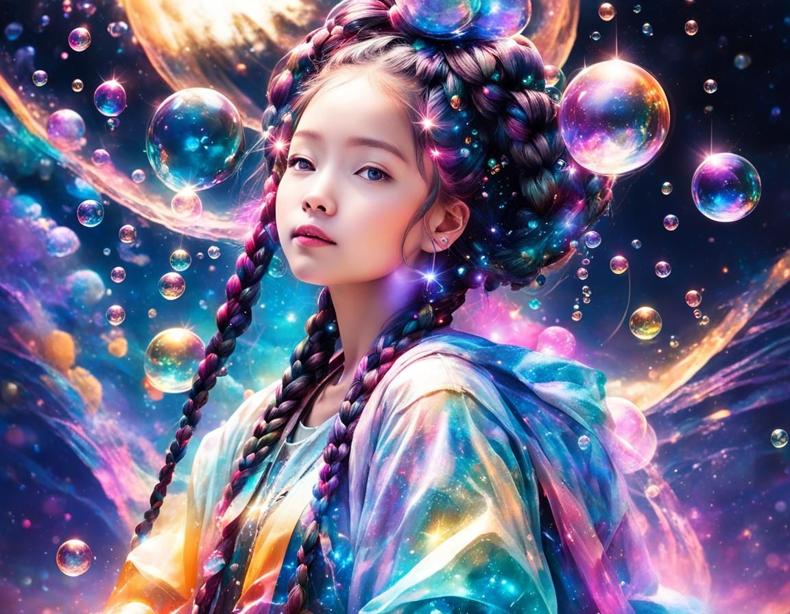 Shimmery Bubble World with Toddler, Watercolor Art