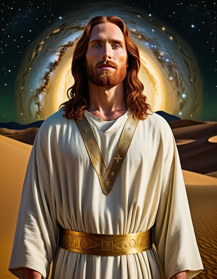 Jesus Christ in Desert Under Starry Night