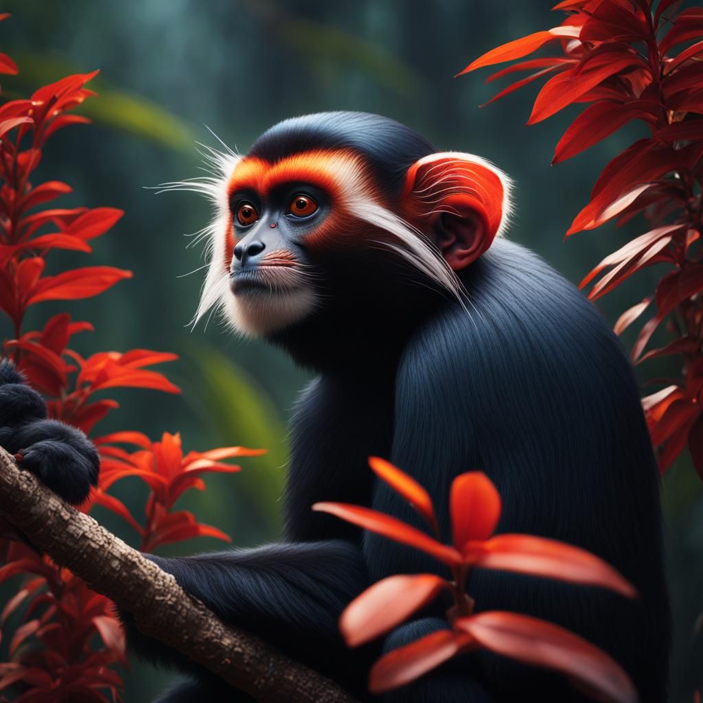 Endangered Red-Shanked Douc Langur in Detailed Digital Paint...