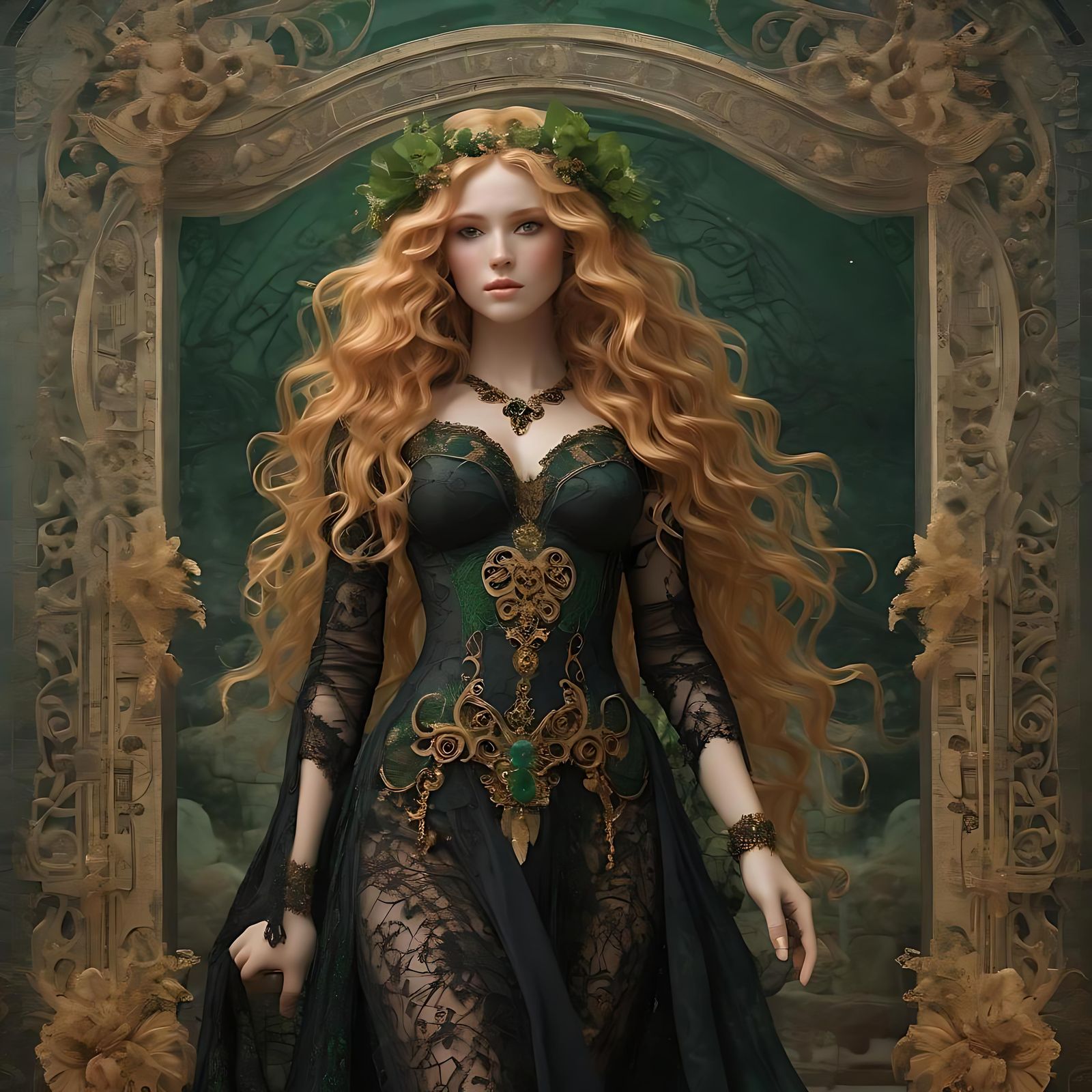Goddess Persephone Portrait with Emerald Eyes