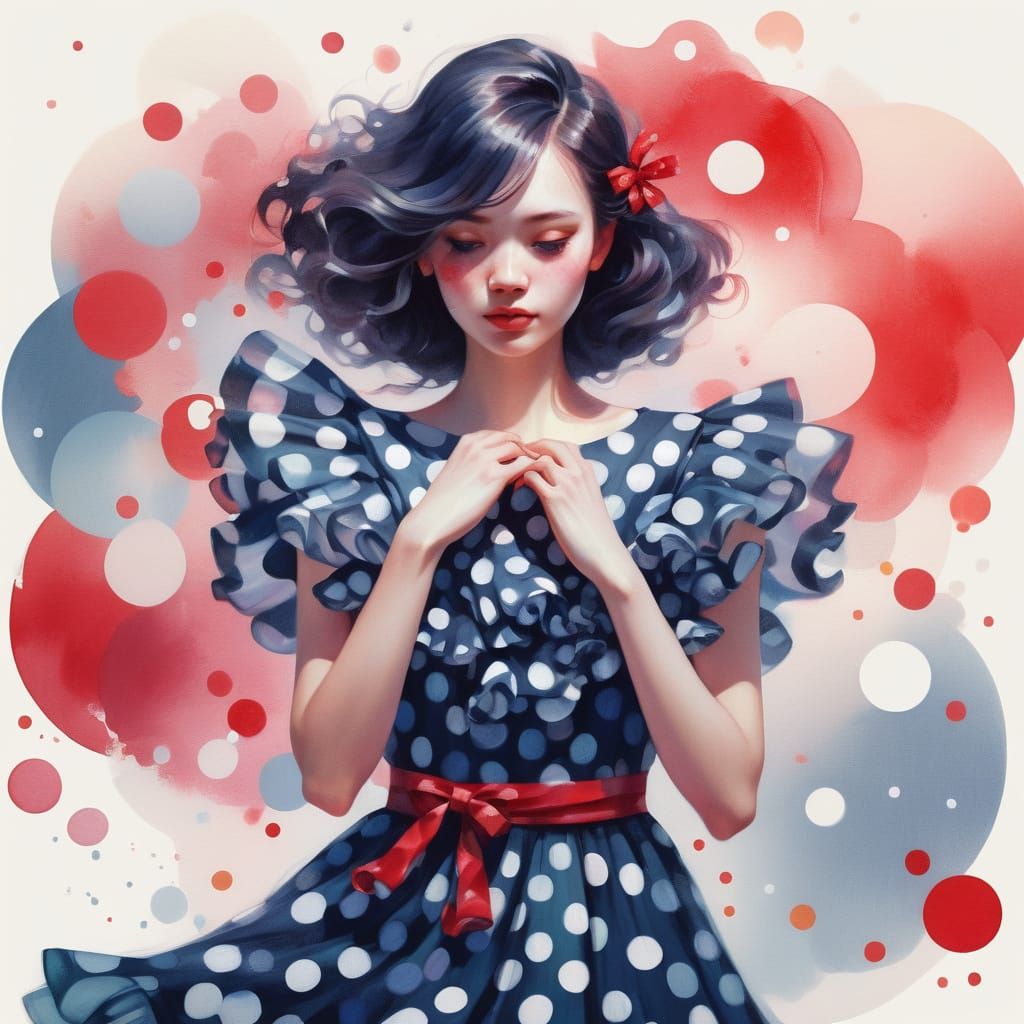 Elegant Woman in Polka Dot Dress Illustration