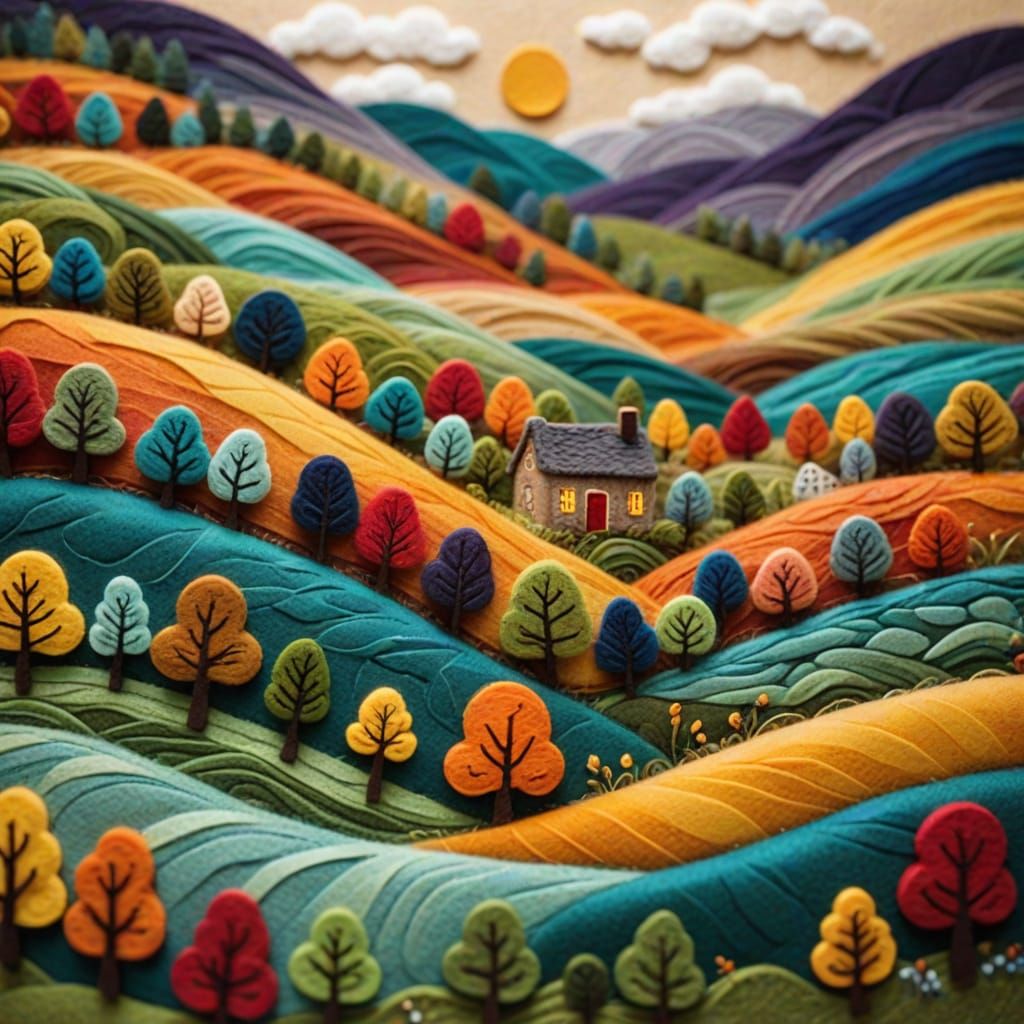 Felt Art Landscape in Textile Art Style