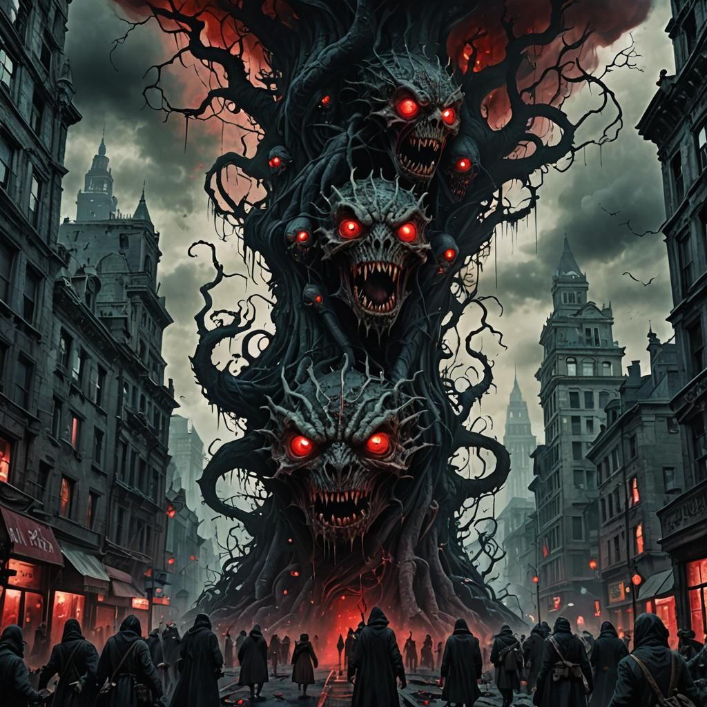 Dystopian Surrealism: Mutants Infest Gothic Cityscape