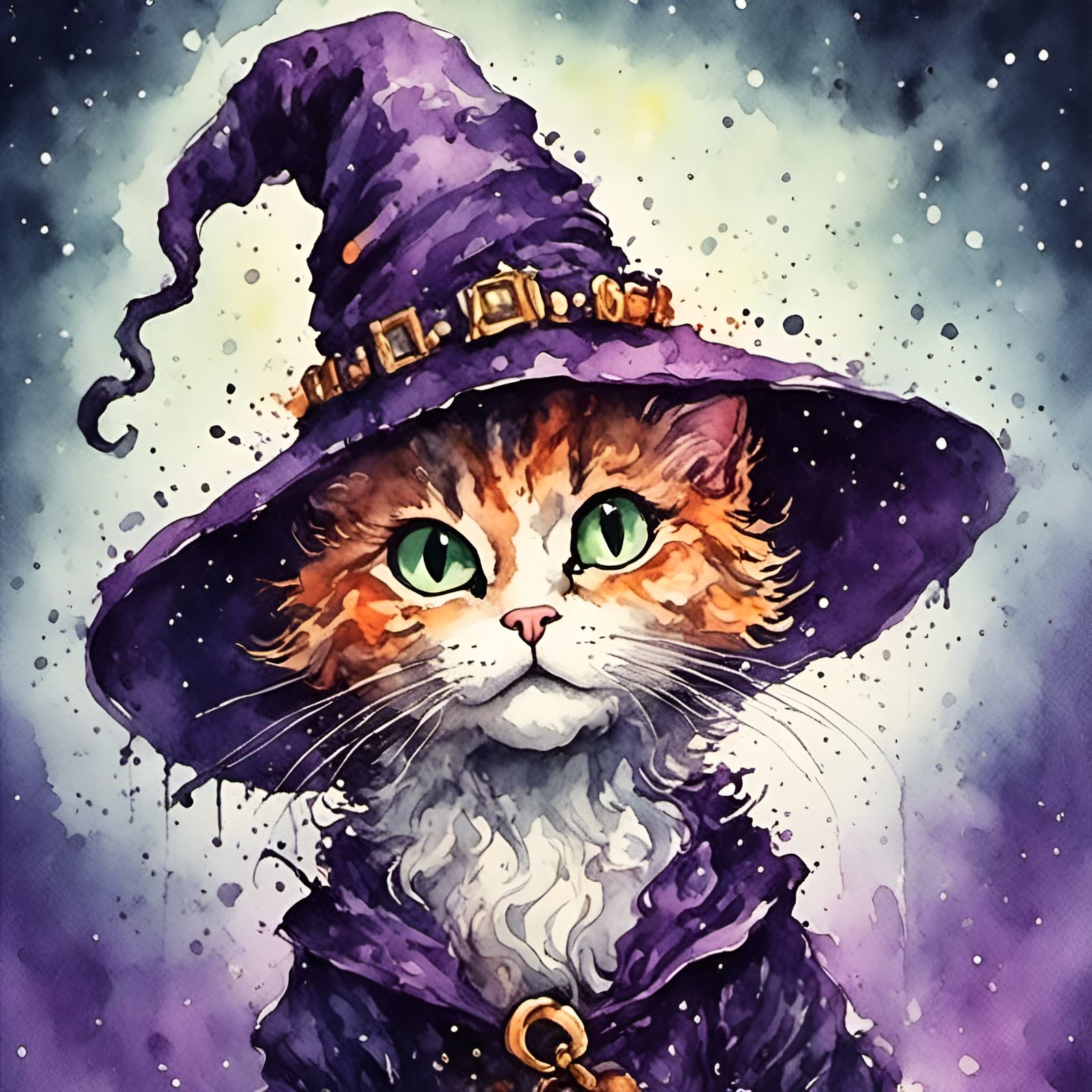 Cat in Witch Hat AI Generated Image