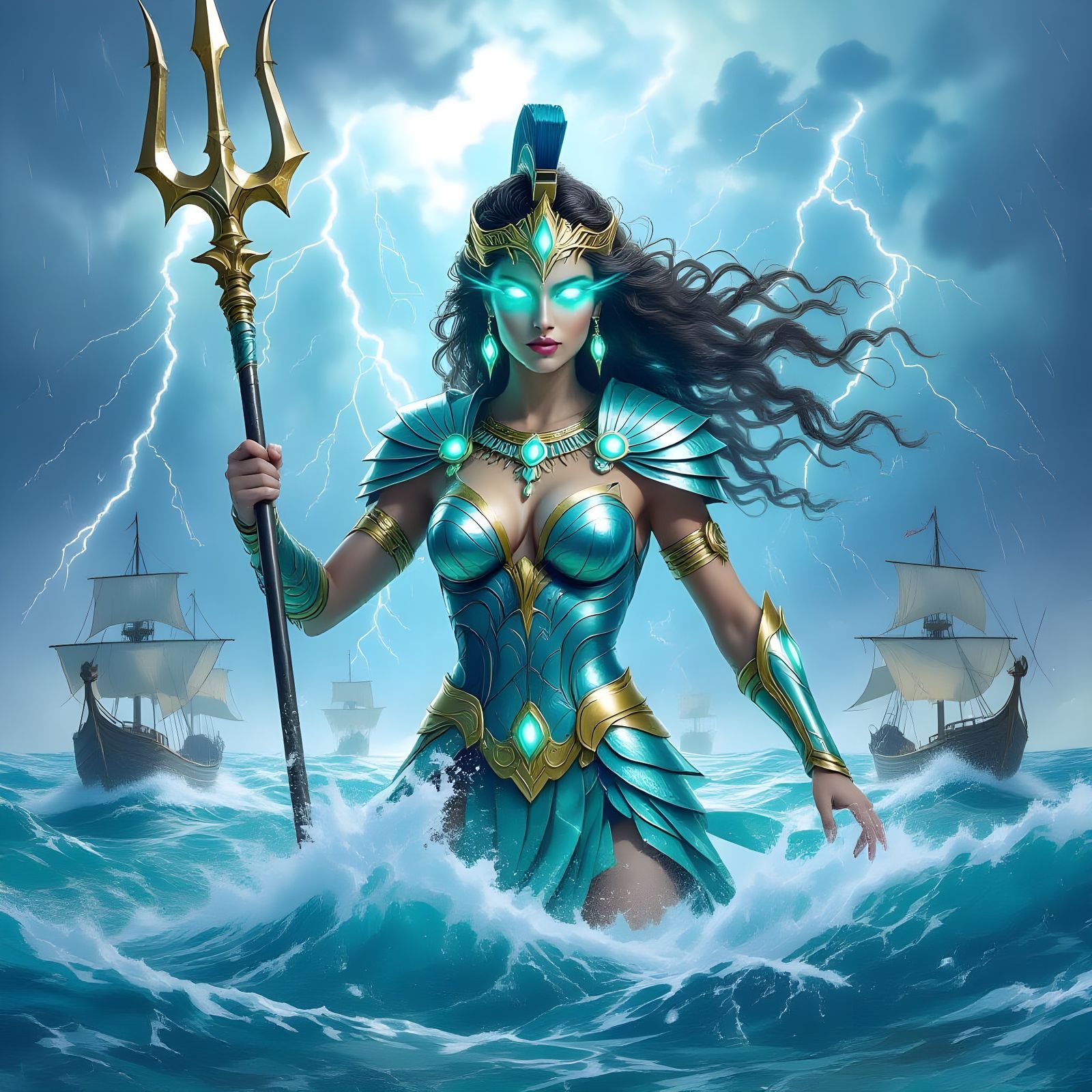 Titan Goddess of the Sea in Fantasy Watercolor