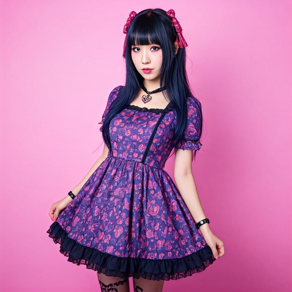 Japanese Woman in Acid-Punk Kawaii Dress
