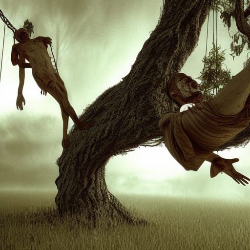 Photorealistic Hanging Figure in Fantasy Horror Style