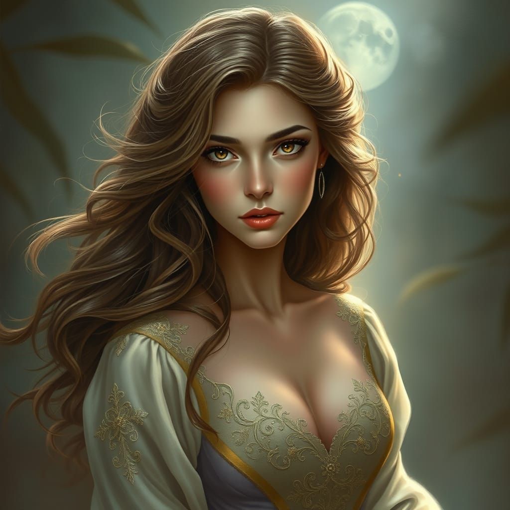 Ethereal Goddess with Flowing Hair and Captivating Eyes