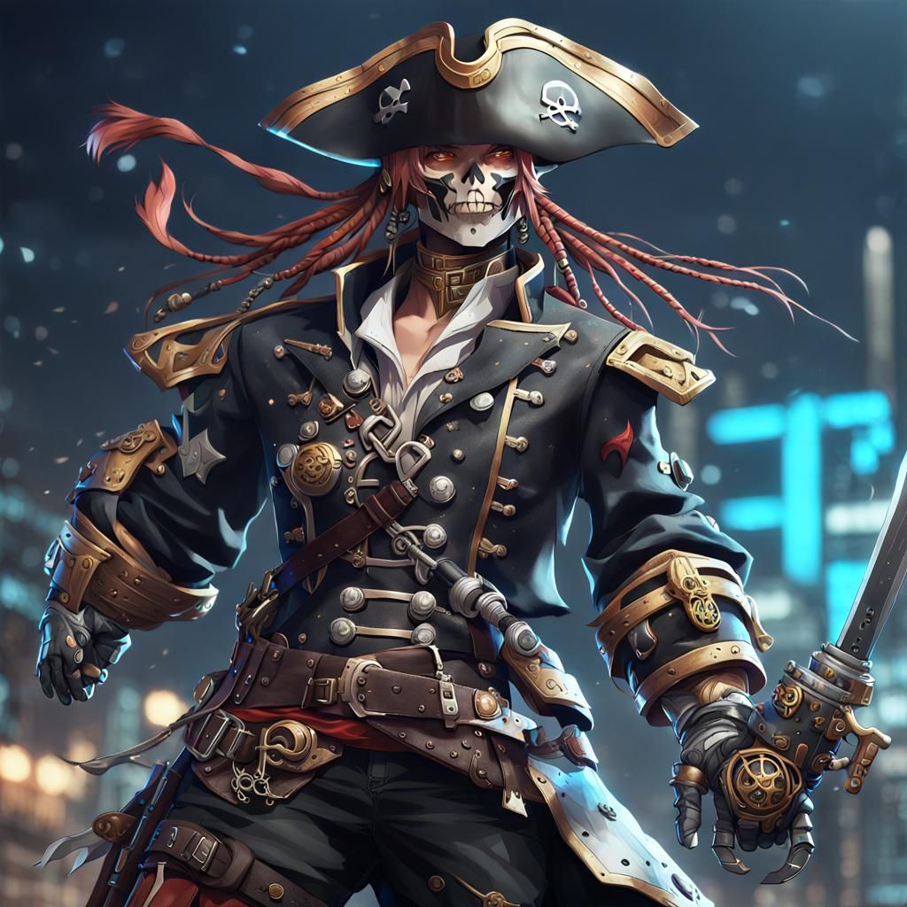 Detailed 3D Anime Cyborg Pirate Concept Art