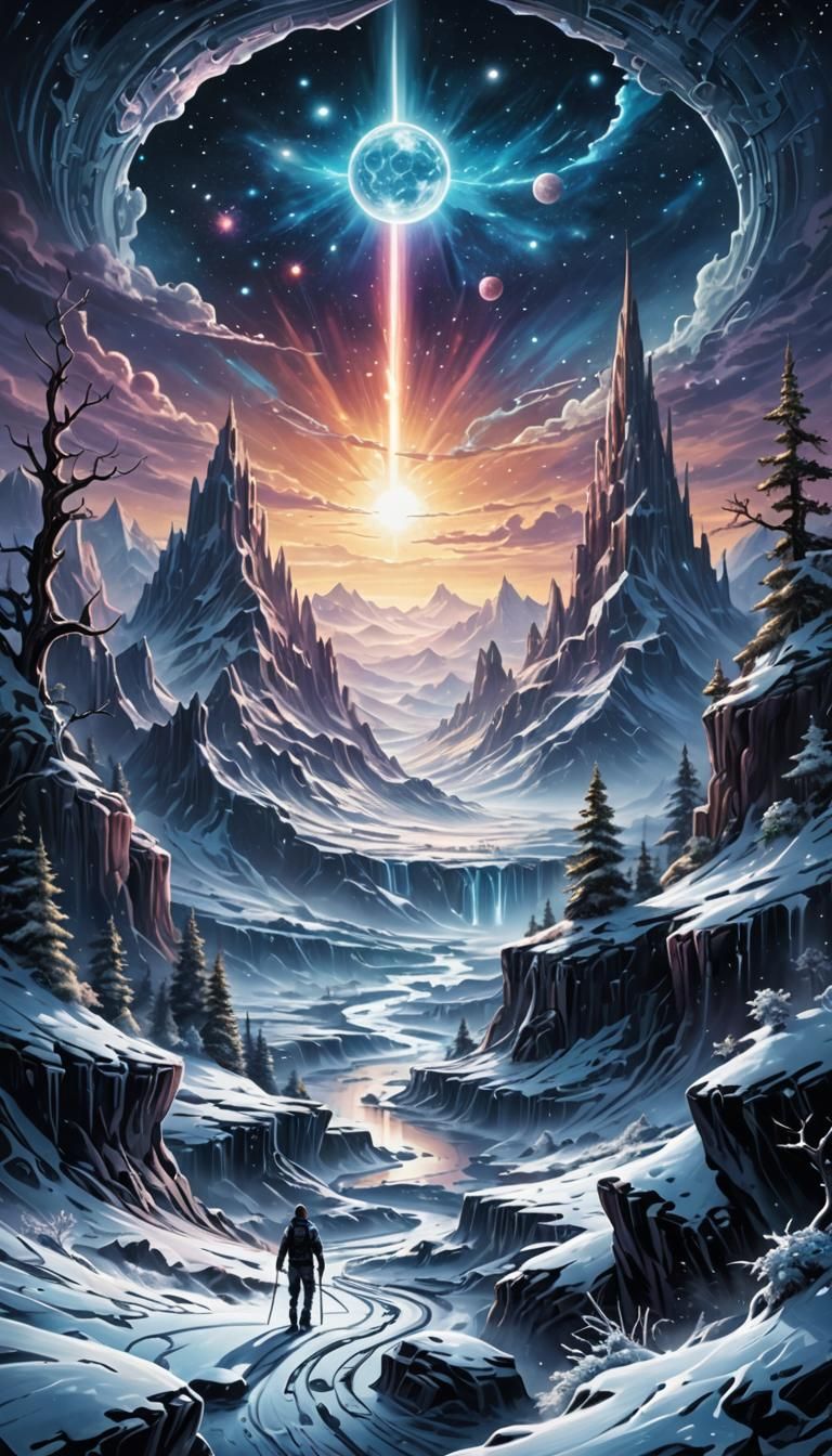 Icy Cosmic Landscape in Fantasy Style