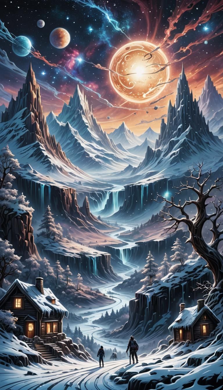 Icy Galactic Landscape in Fantasy Art Style
