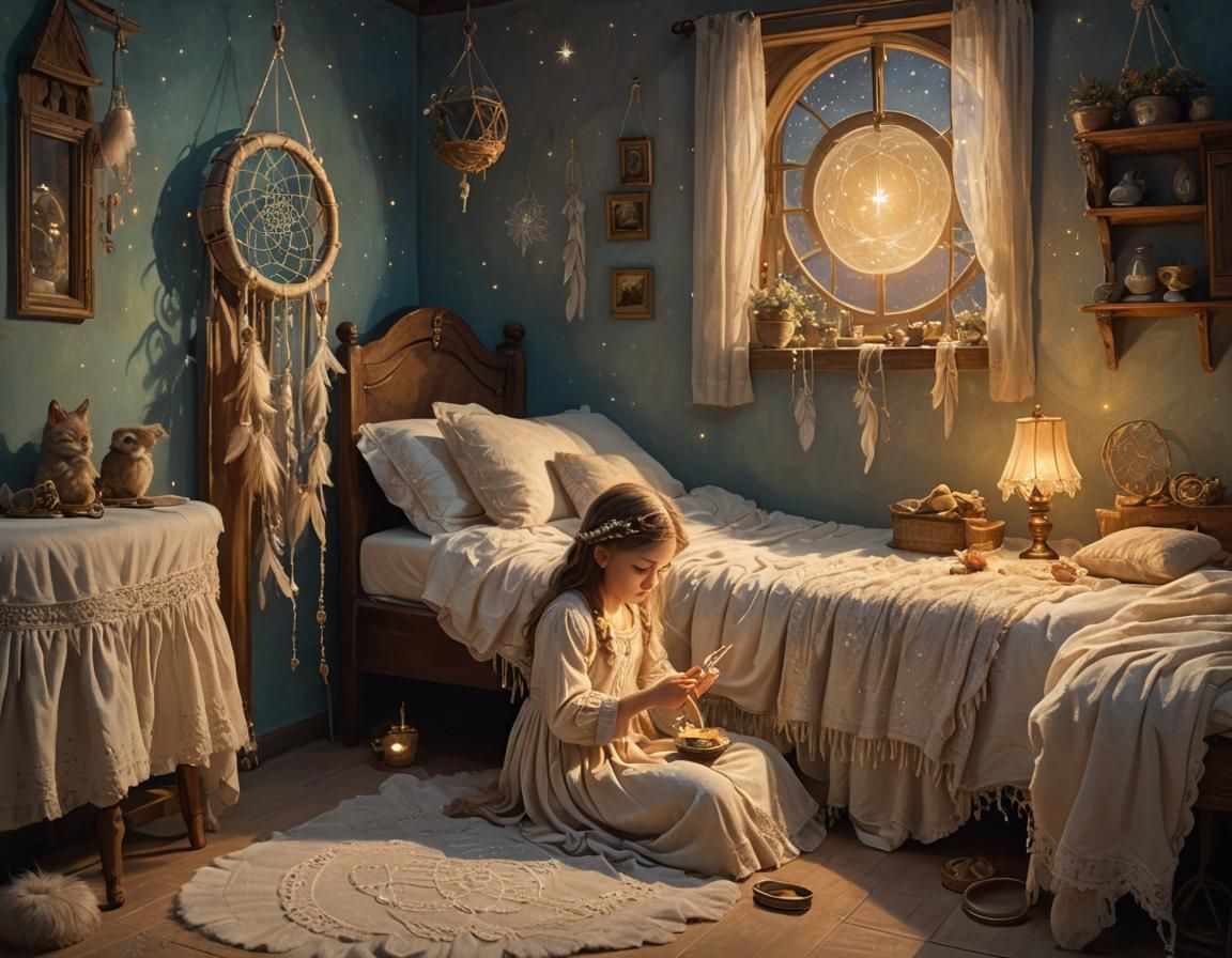 Enchanting Bedtime Scene with Fairy in Oil Painting Style