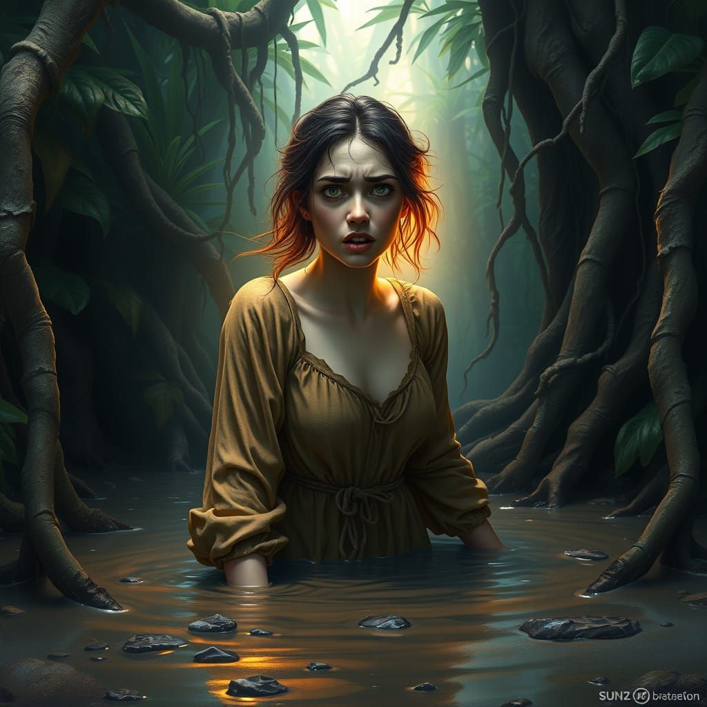 Damsel in Distress Trapped in Quicksand Jungle