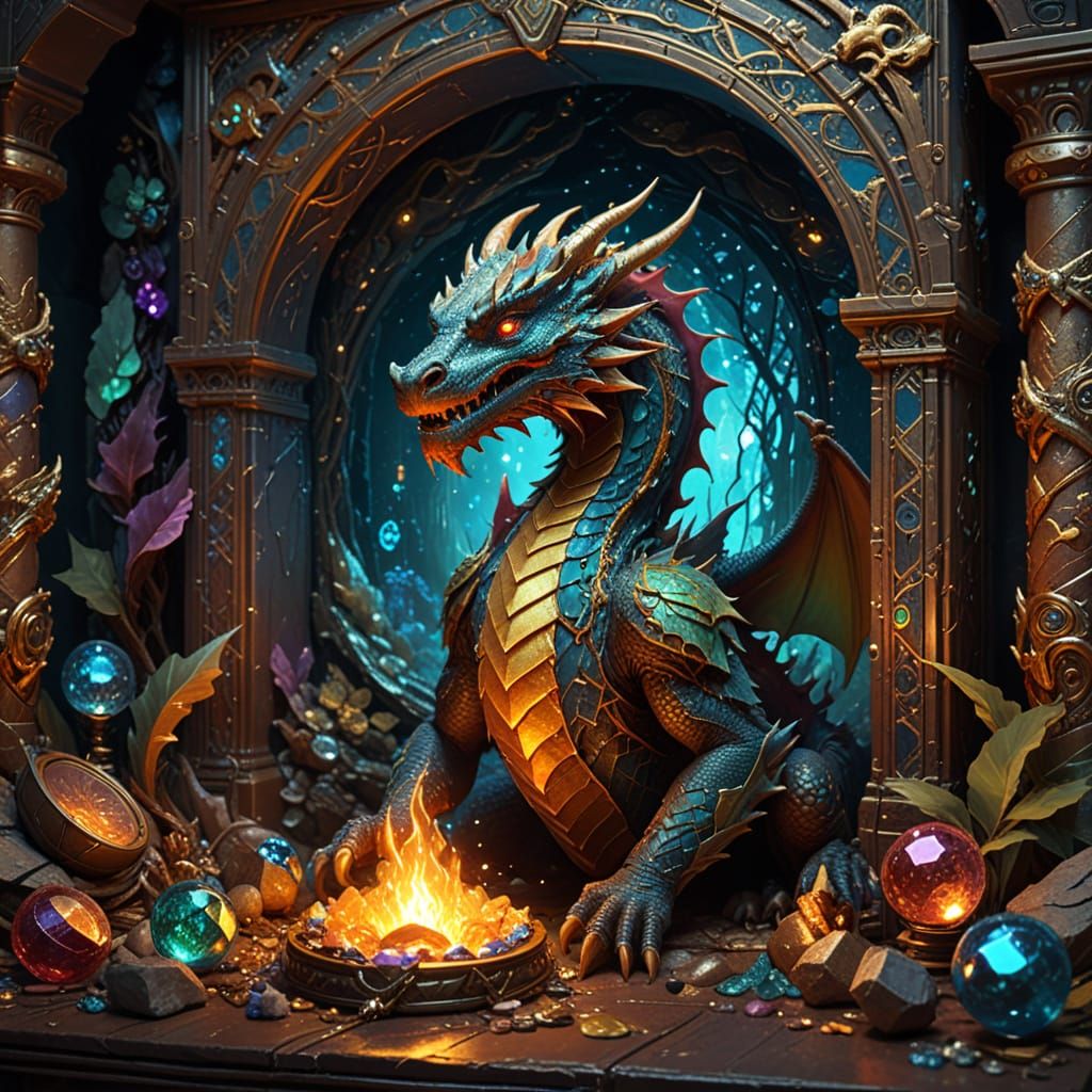 Mystical Dragon in a Hidden Chamber of Ancient Wonders
