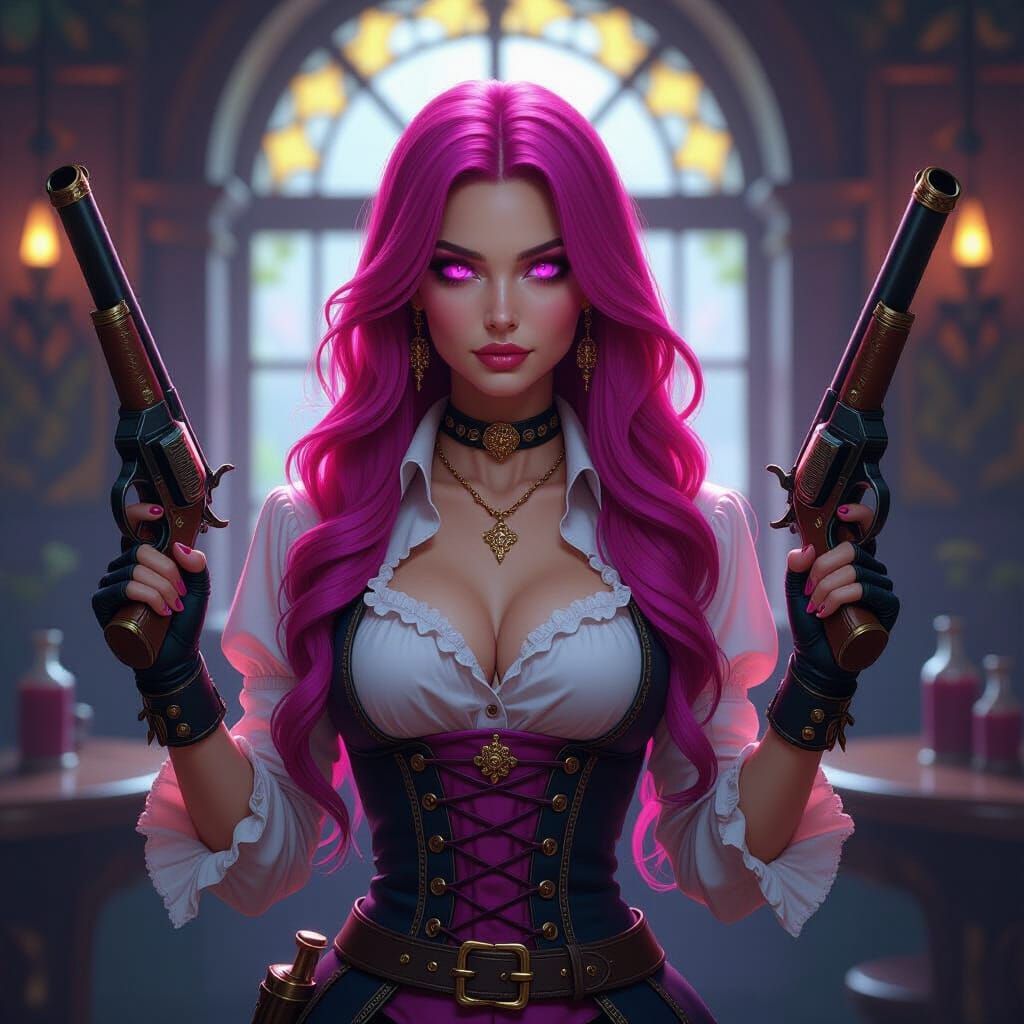 Pink-Haired Barmaid with Pirate Pistols