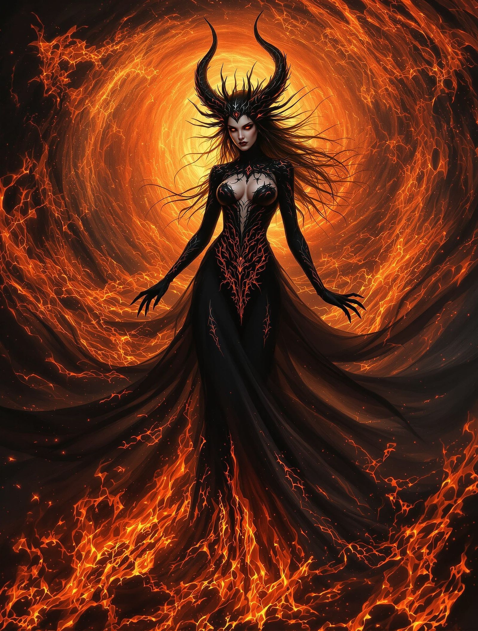 Lilith Goddess of Fiery Demons in Dark Surrealist Style