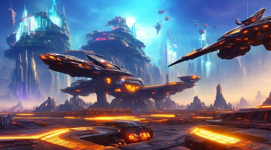 Cyberpunk Crystal Spaceship in Tropical Landscape