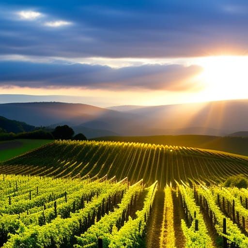 Vineyard Sunrise with Heavenly Light