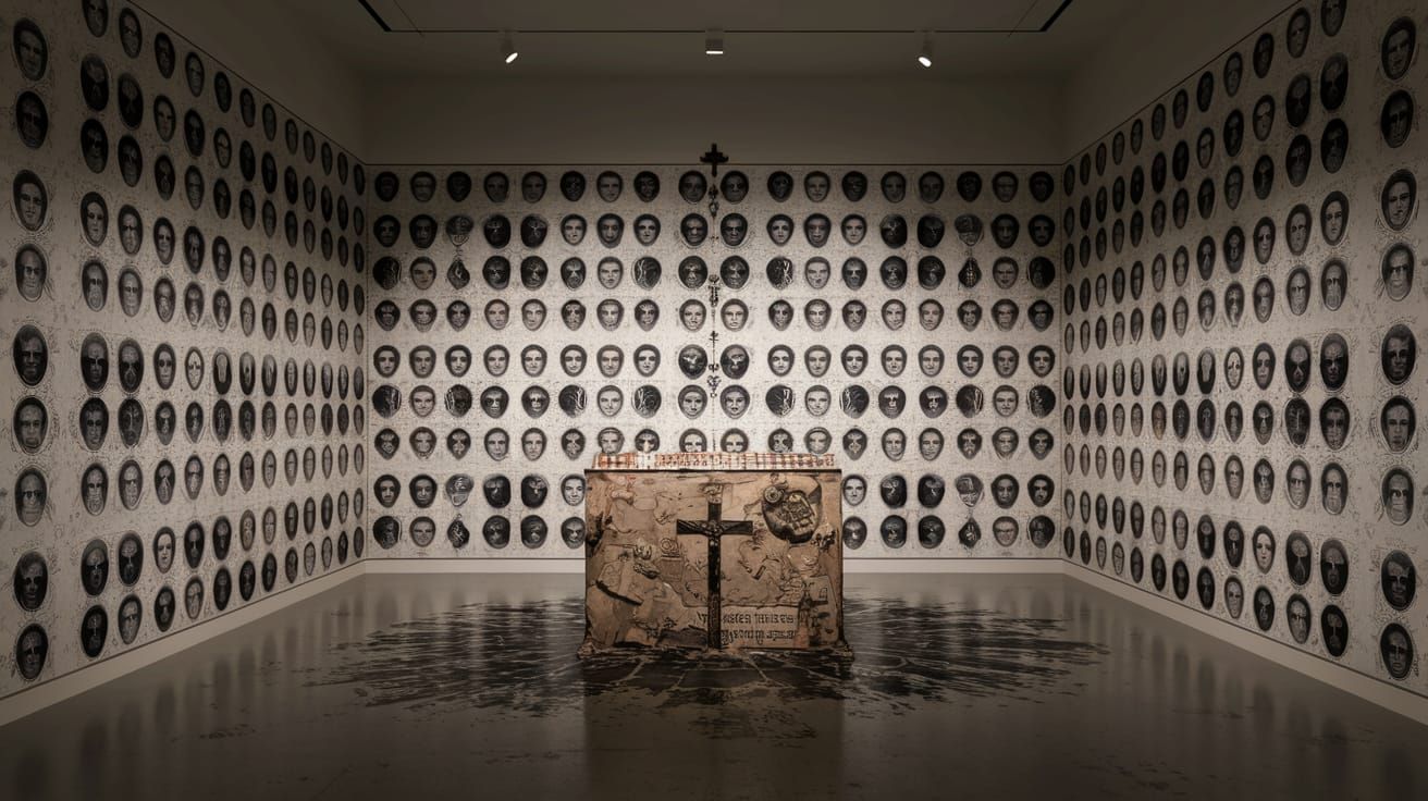 Sacred Geometry Installation in Dimly Lit Room