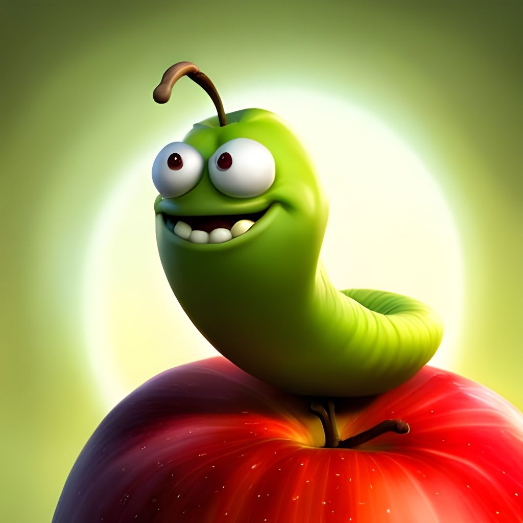 Cute Cartoon Worm in Apple: 3D Digital Art