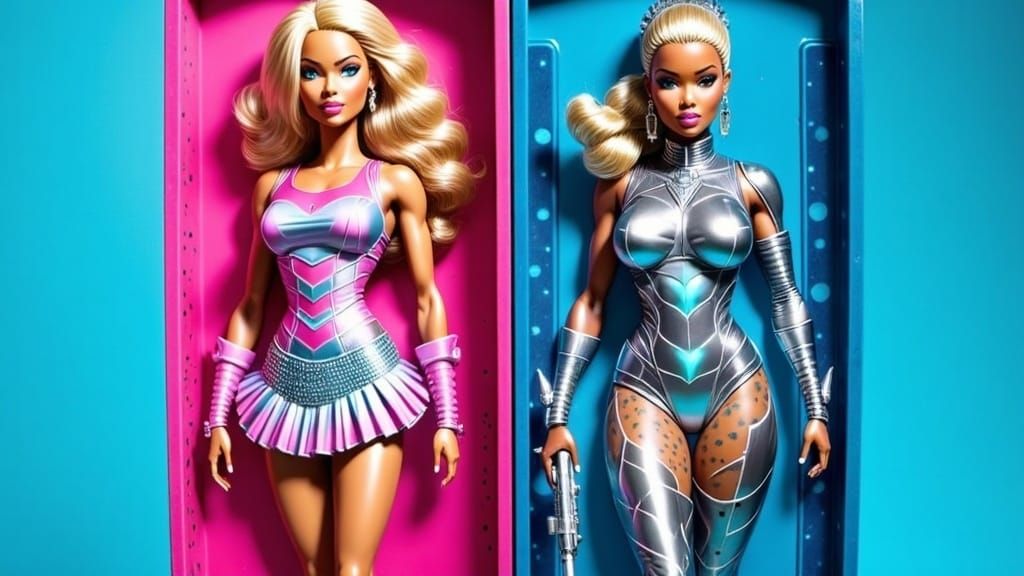 Barbie Dolls: Classic Icon vs. Cyborg in Sci-Fi Style