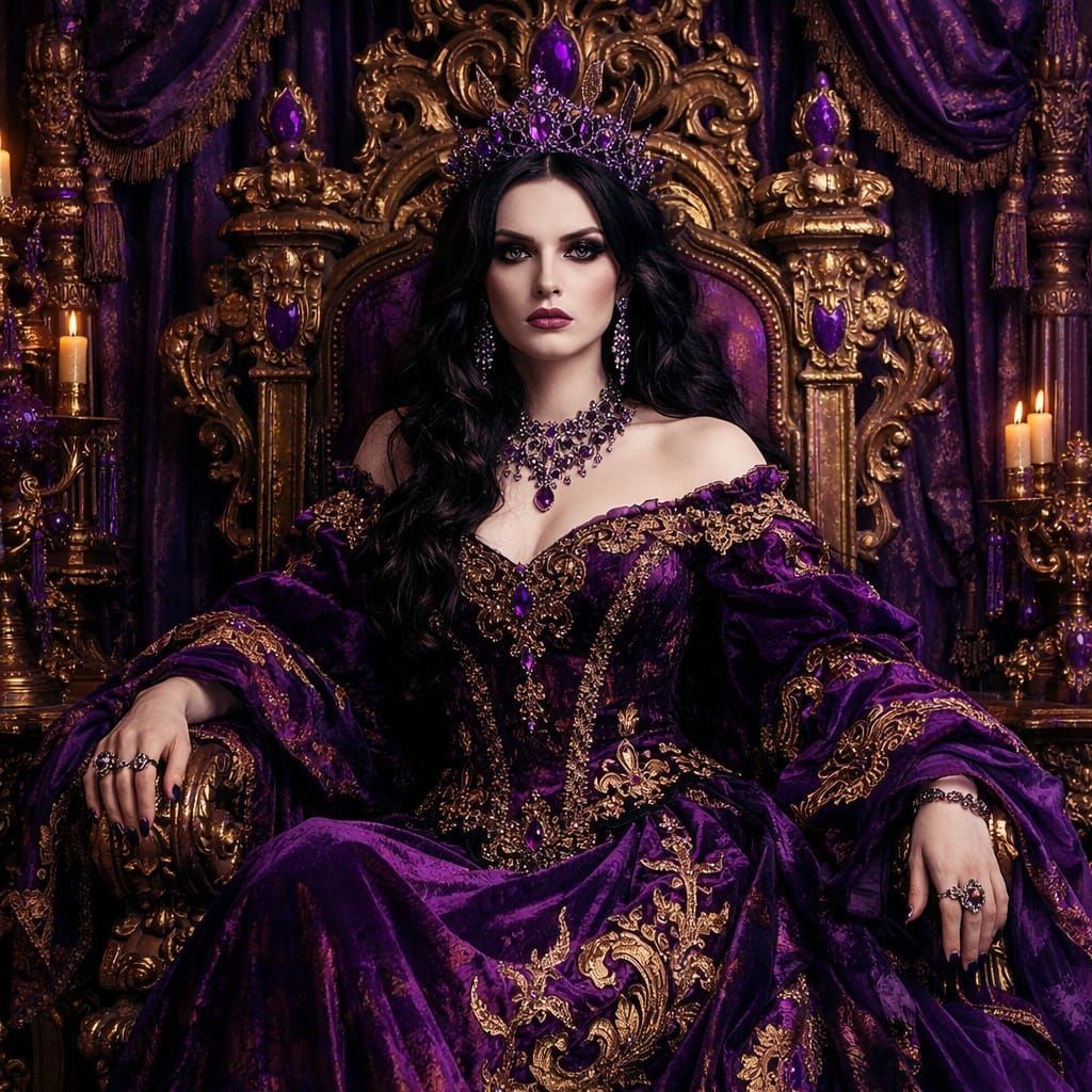 Regal Gothic Woman on Baroque Throne