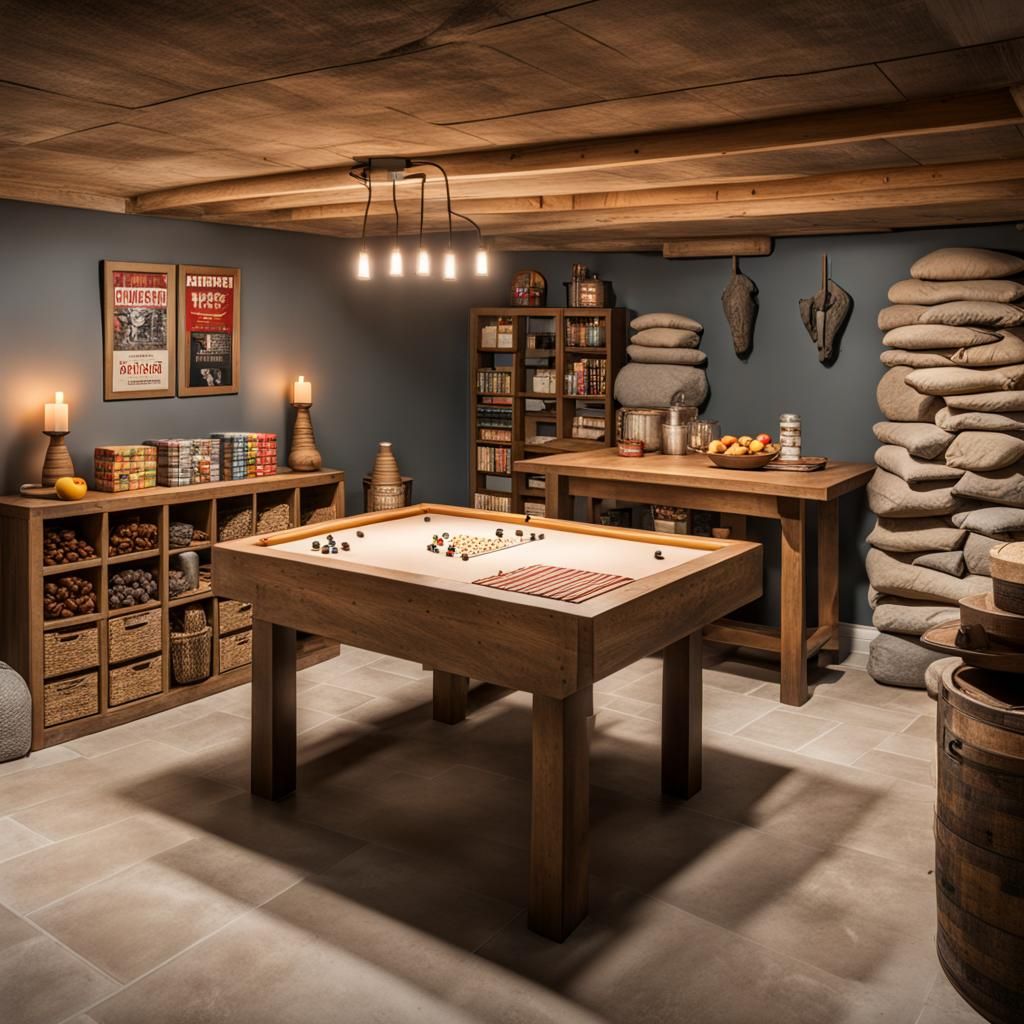 Cozy Basement Board Game Room with Rustic Elements