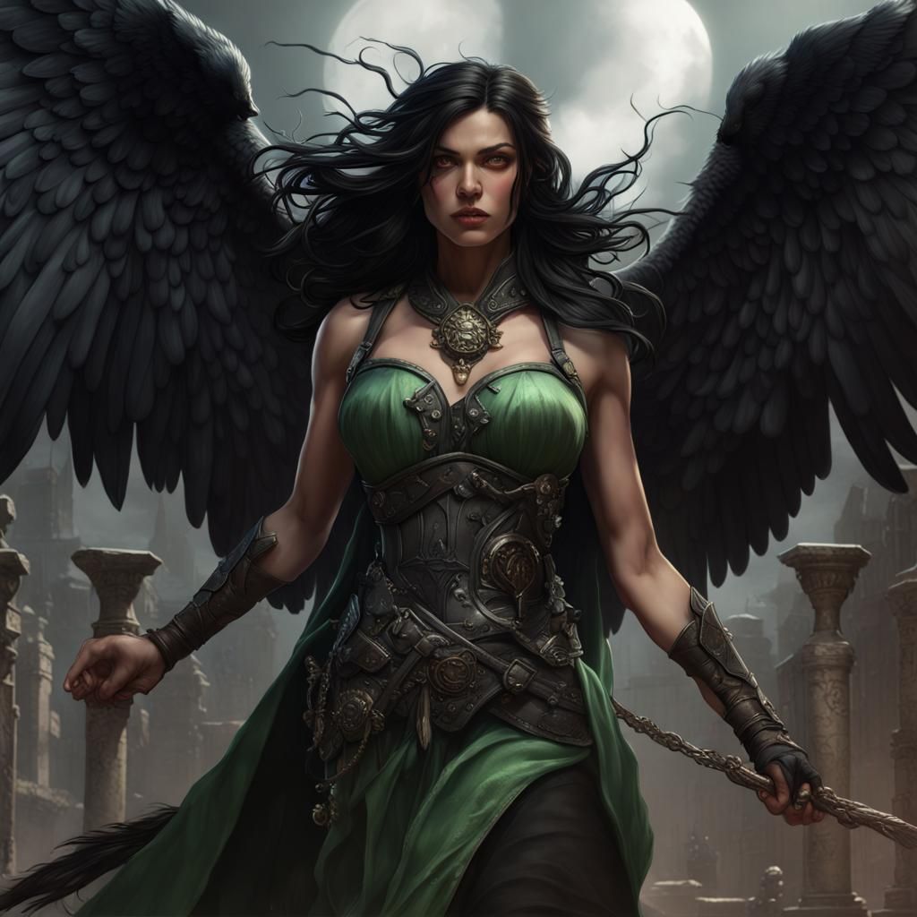 Morrigan Goddess Fighting the Dead in Dark Fantasy