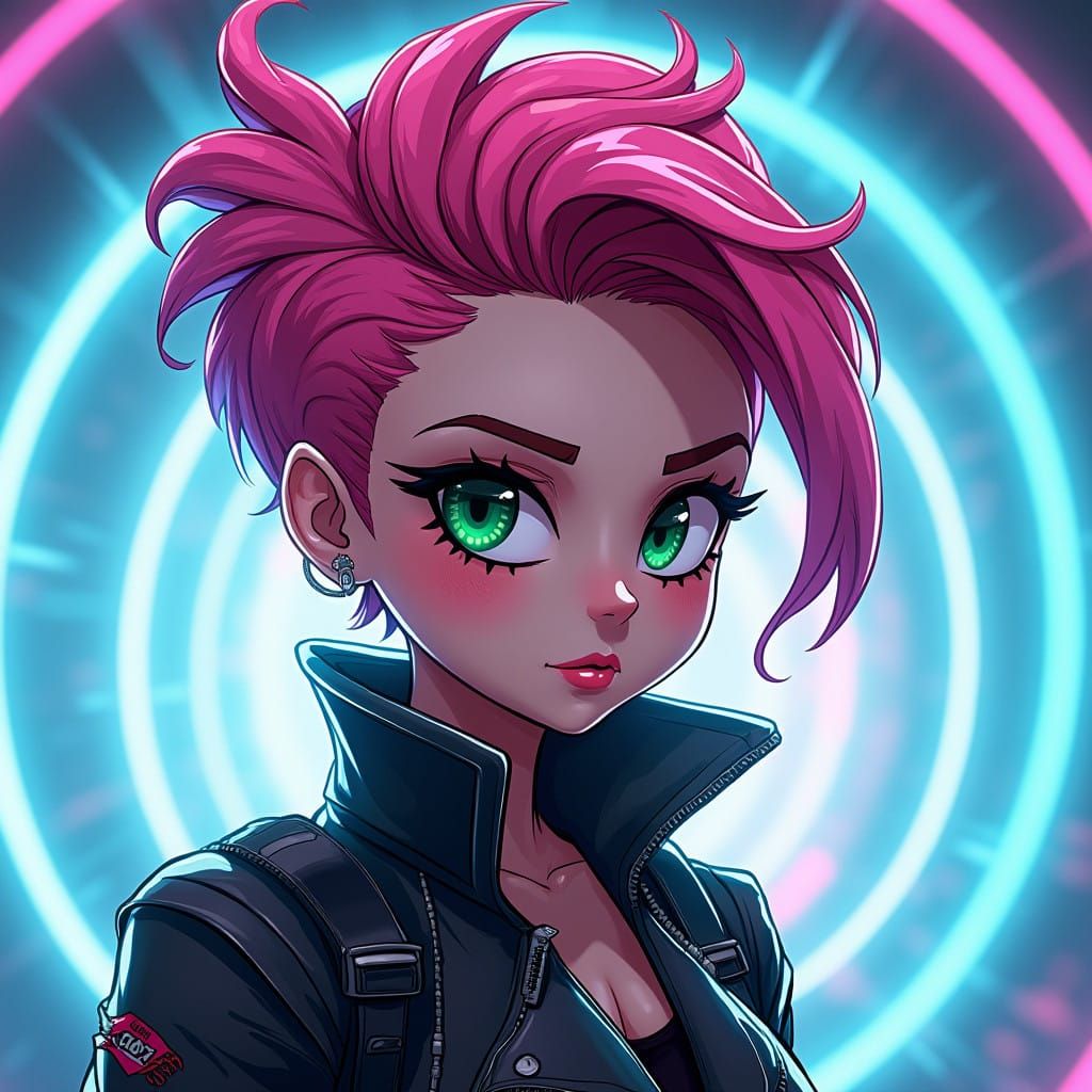 Cyberpunk Detective Journalist in Vibrant Cyber-Chibi Style