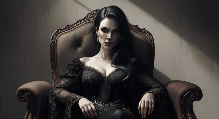 Woman in Silk Gown Drinks Wine in Moody Oil Painting