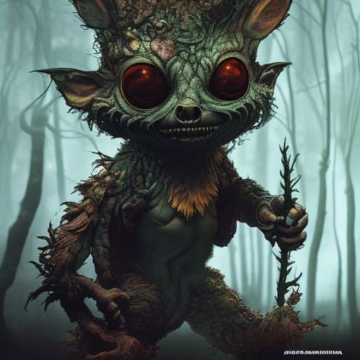 Terrifying Gremlin in Dark Forest: Detailed Polychromatic Ar...